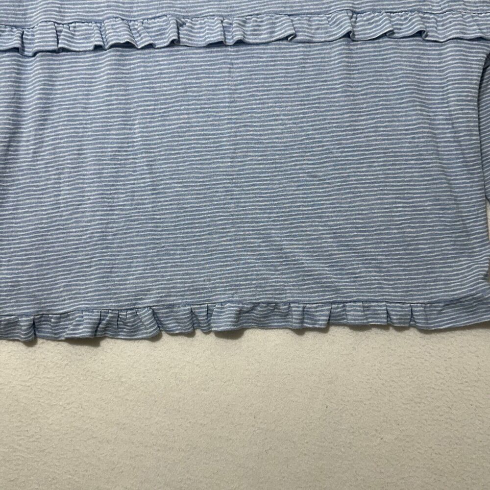 Ann Taylor LOFT Women's Large Blue White Striped Long Sleeve Ruffle T Shirt - Picture 5 of 12